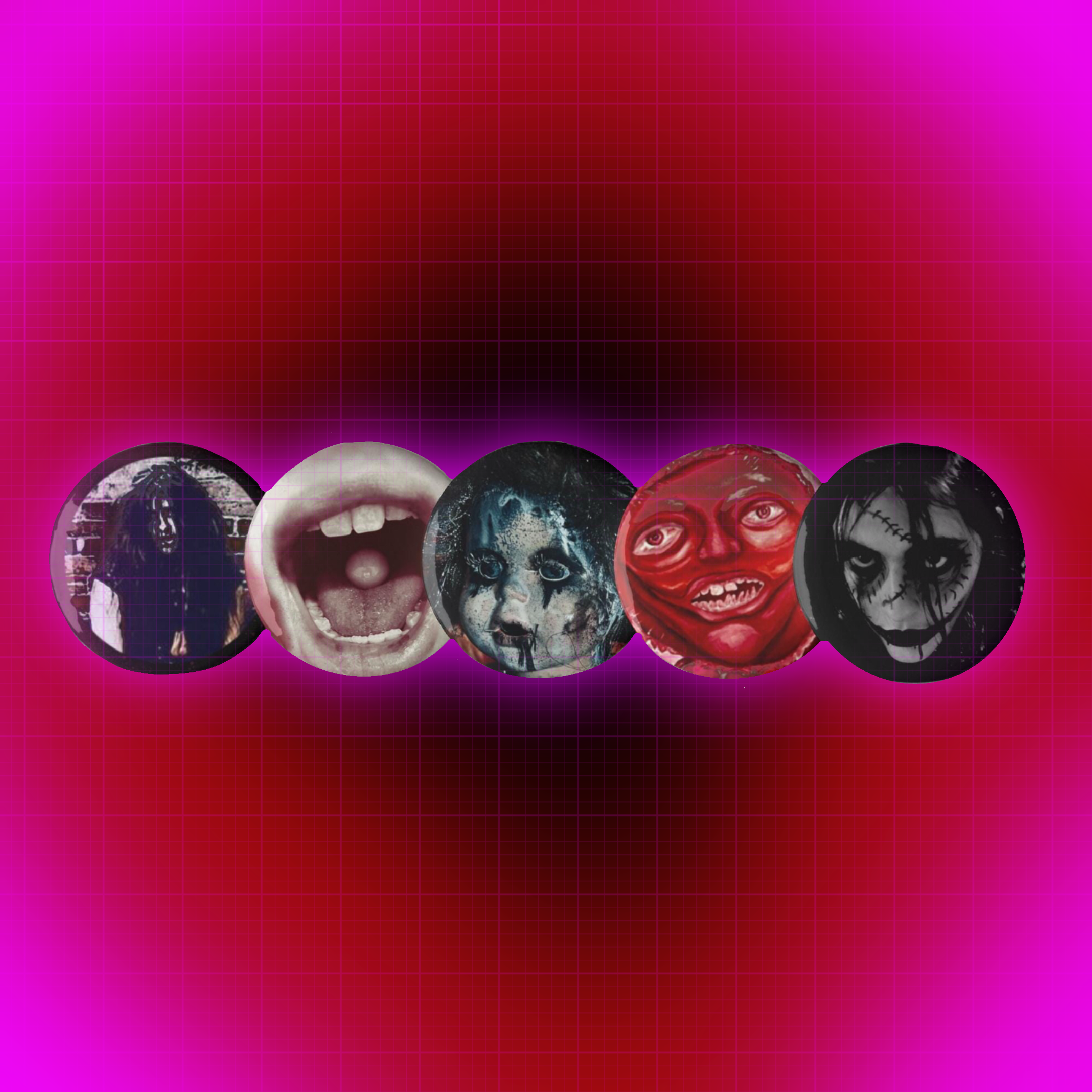 Creepy Creature Faces Set of Pin Buttons